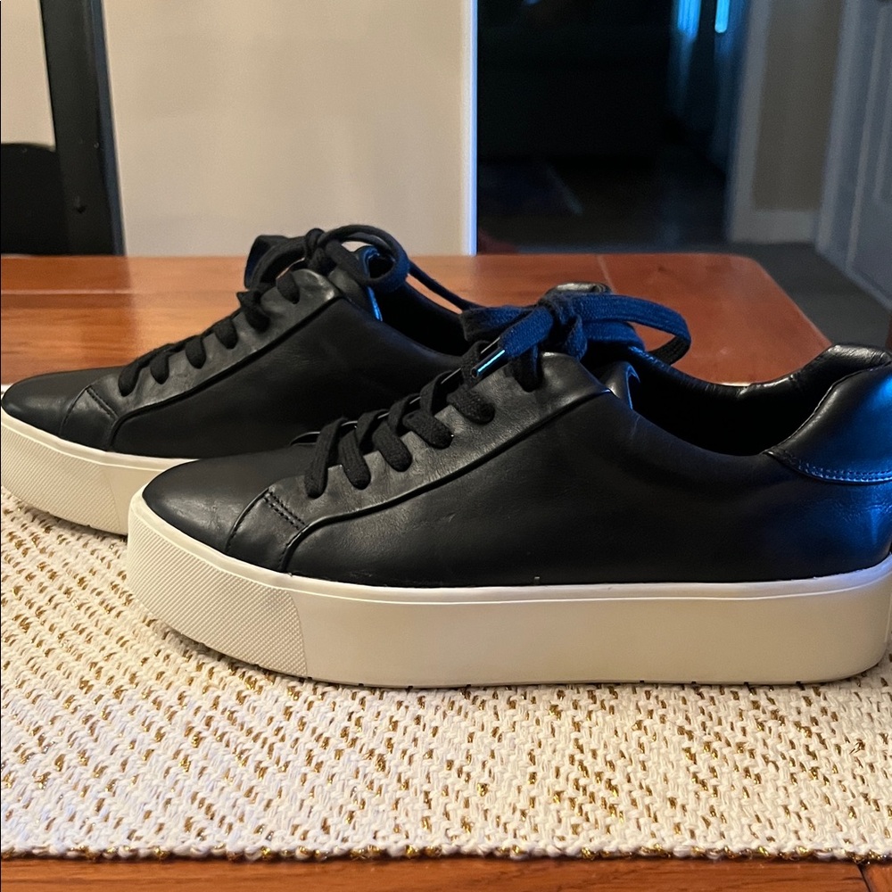 Black Faux Leather Platform Sneakers - Picture 4 of 10